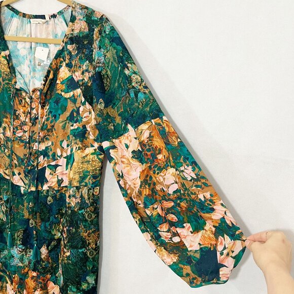NEW Soft Surroundings Dakota Maxi Dress Long Sleeve Green Floral Boho - LARGE - Picture 4 of 9
